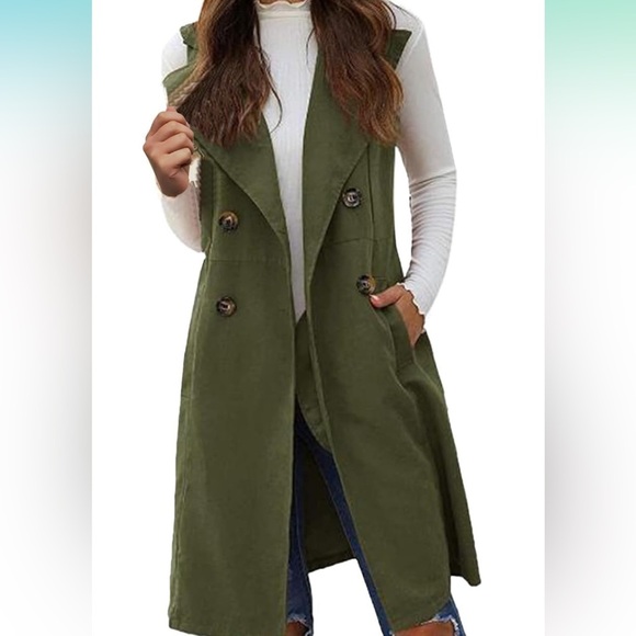 Sleeveless Long Button Vest Open Front Jacket or Dress with Pockets Size Medium - Picture 1 of 10